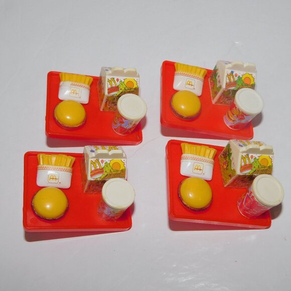 Lot of 4 VTG 1993 Barbie McDonalds Happy Meal Todd Stacie Clip On Toy Food Tray - Picture 1 of 6